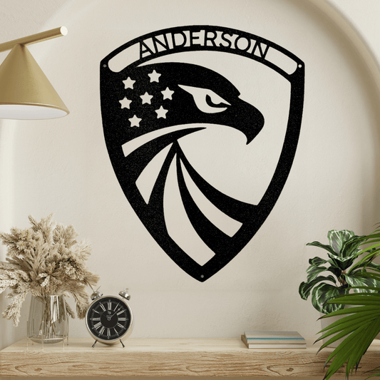 a picture of an eagle emblem on a wall