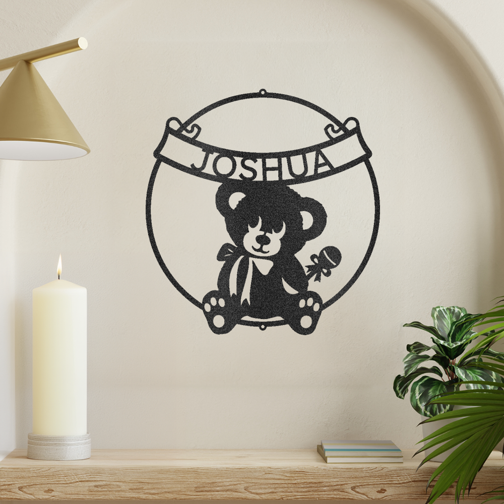 Teddy Bear Banner Monogram Metal Wall Art