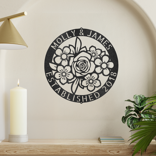 Floral Ring Monogram Metal Wall Art Custom Home Decor