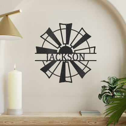 Windmill Metal Wall Art Monogram Custom Decor