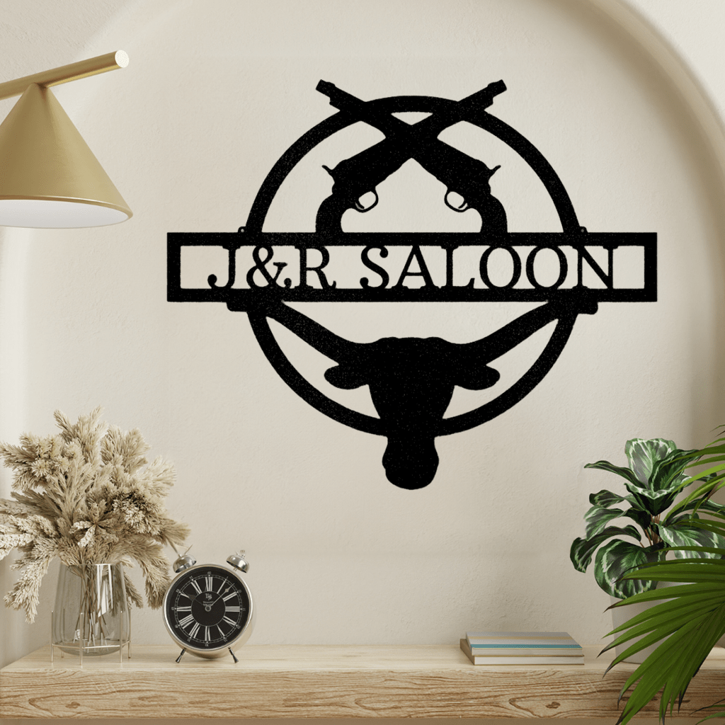 a wall mounted sign that says j & r saloon