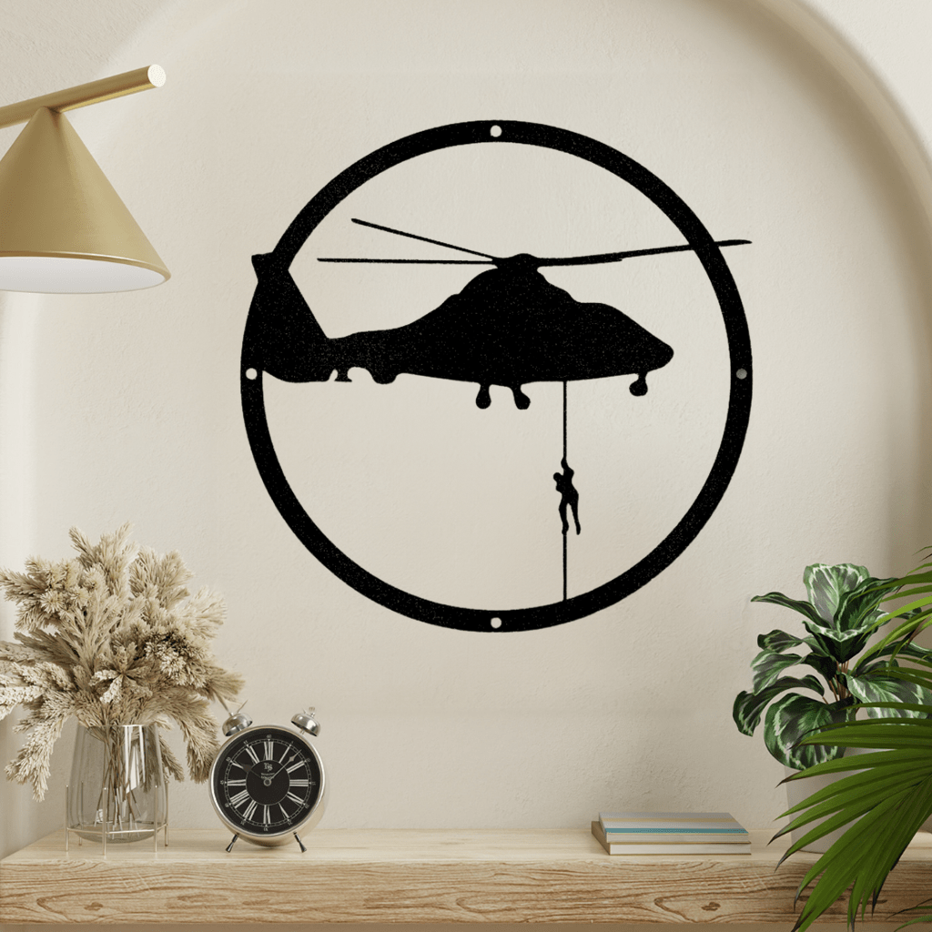 a wall clock with a helicopter in a circle
