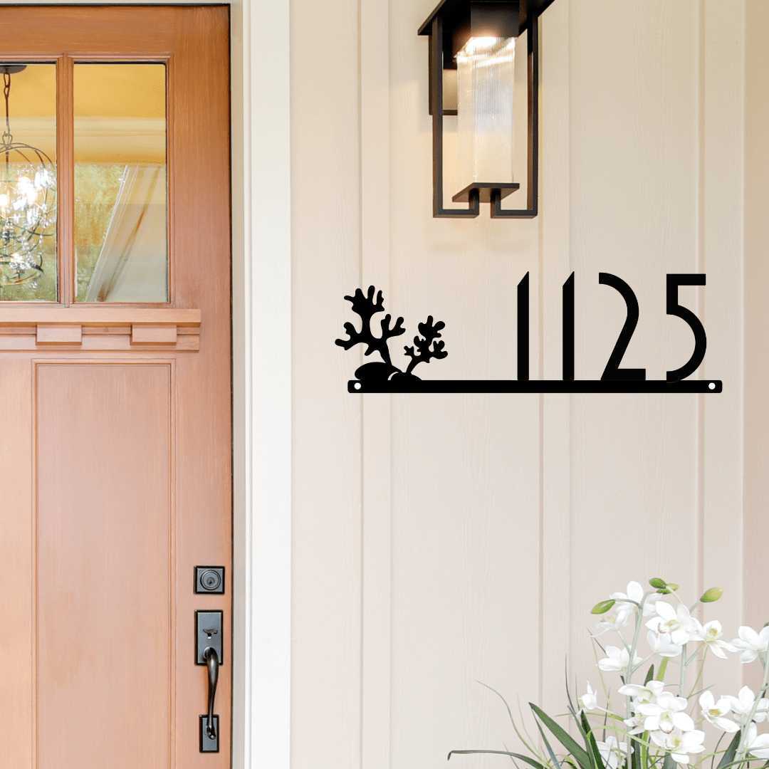 Address + Home in Coral Metal Address Sign