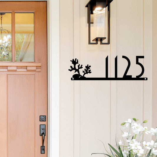 Address + Home in Coral Metal Address Sign