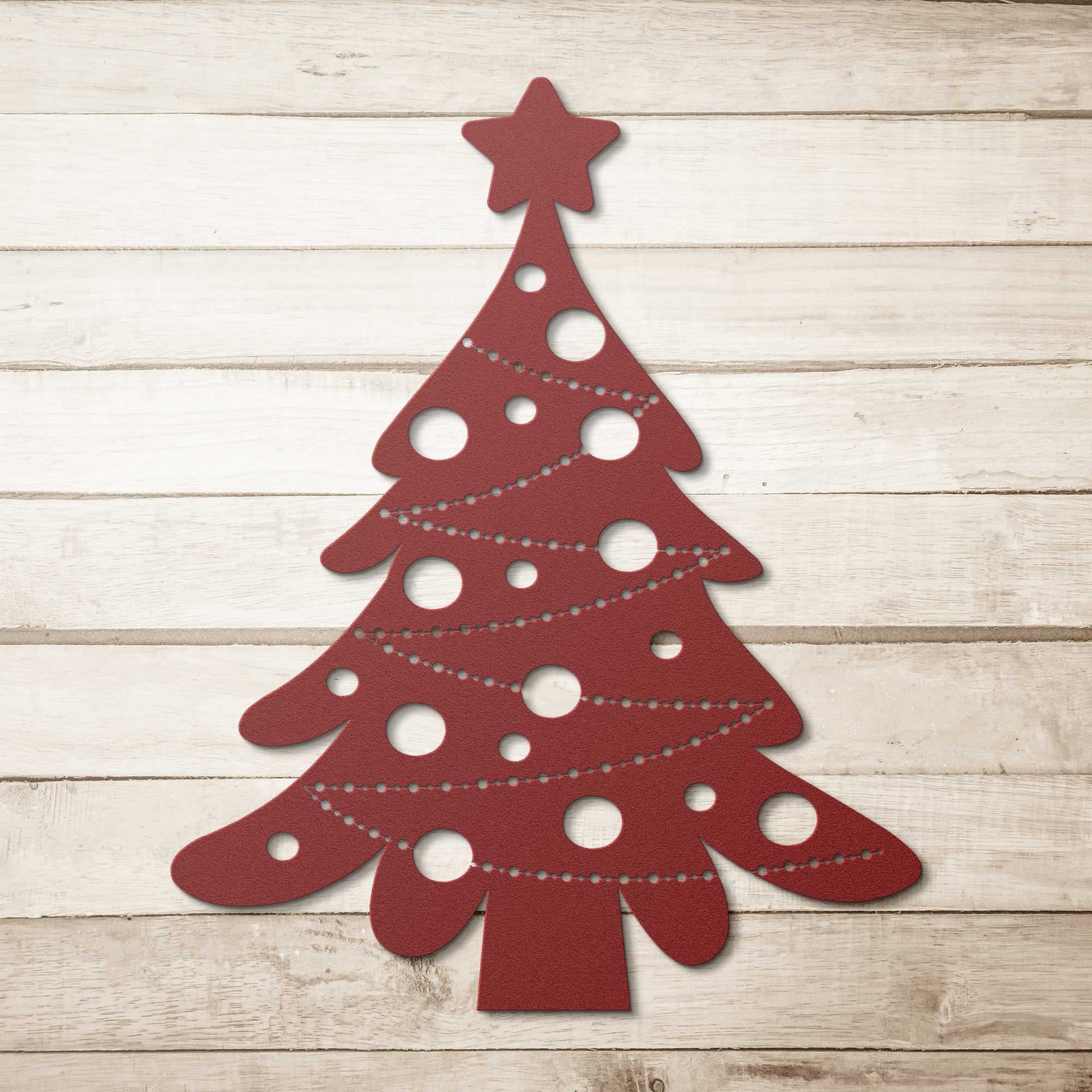 Christmas Tree with Ornament Cutouts Metal Wall Art