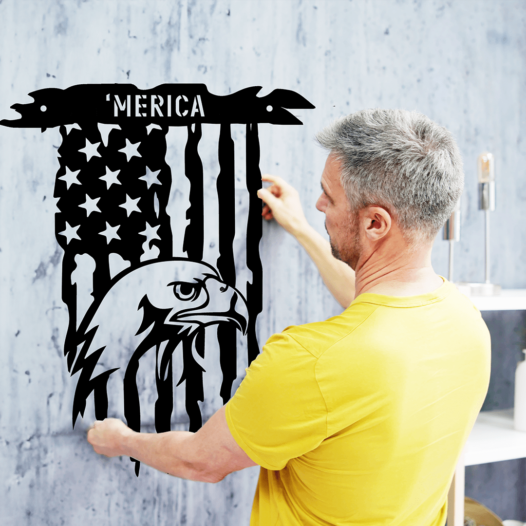 Distressed American Flag with Eagle Metal Wall Art