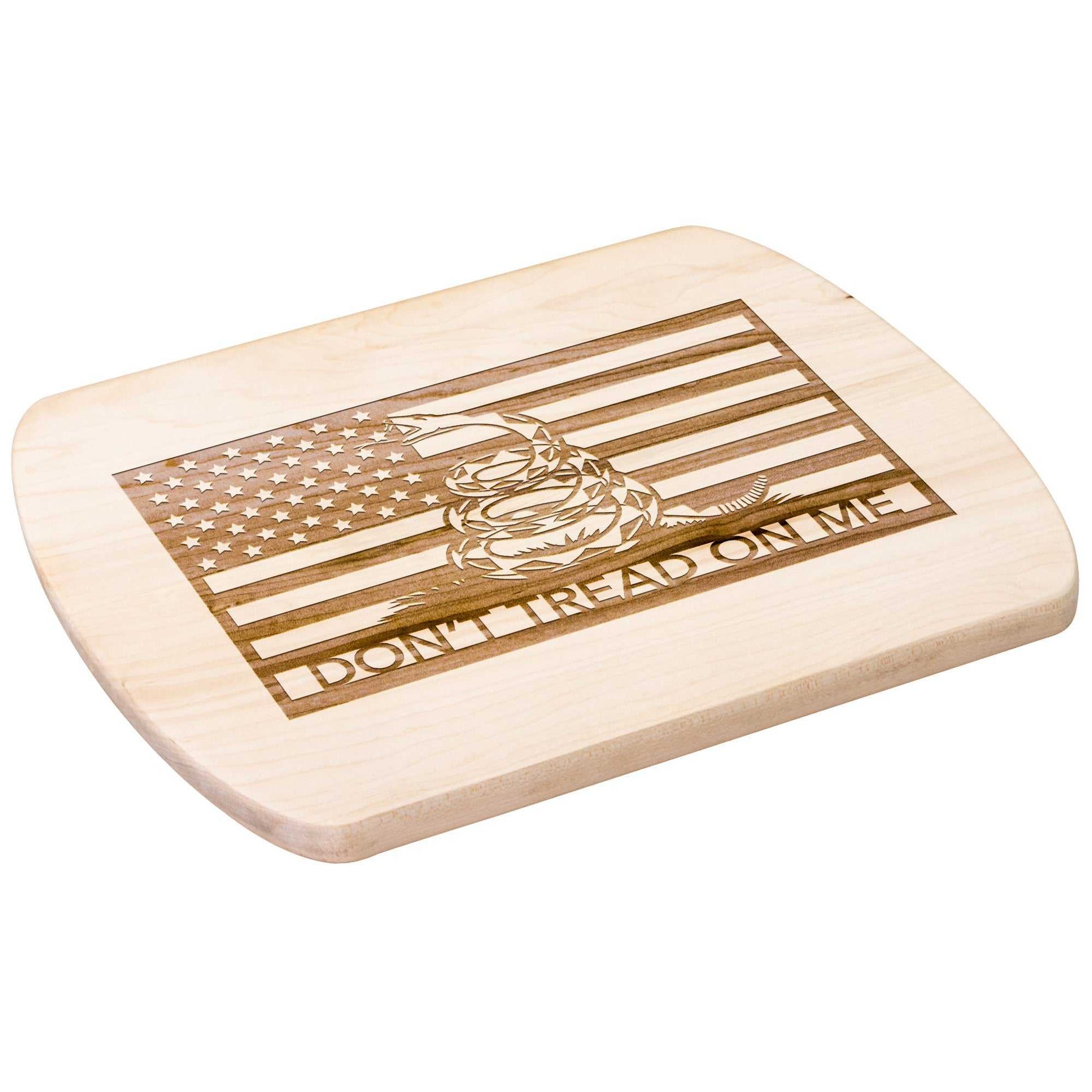 Don't Tread On Me Patriotic Hardwood Oval Cutting Boards in Maple or Walnut - Country Proud USA