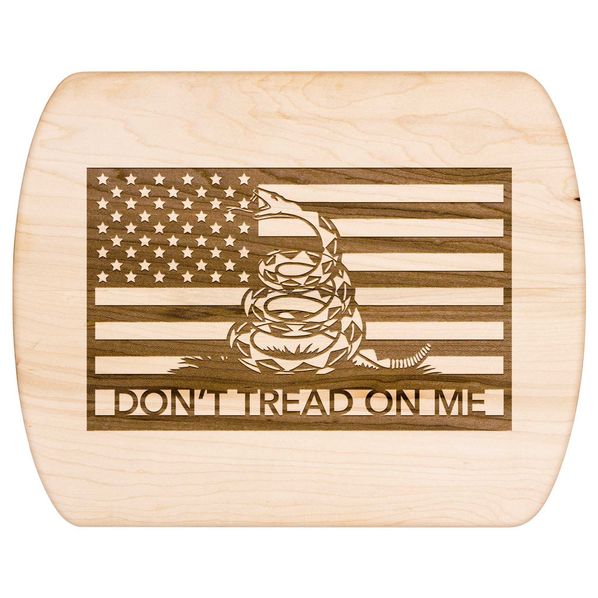 Don't Tread On Me Patriotic Hardwood Oval Cutting Boards in Maple or Walnut - Country Proud USA