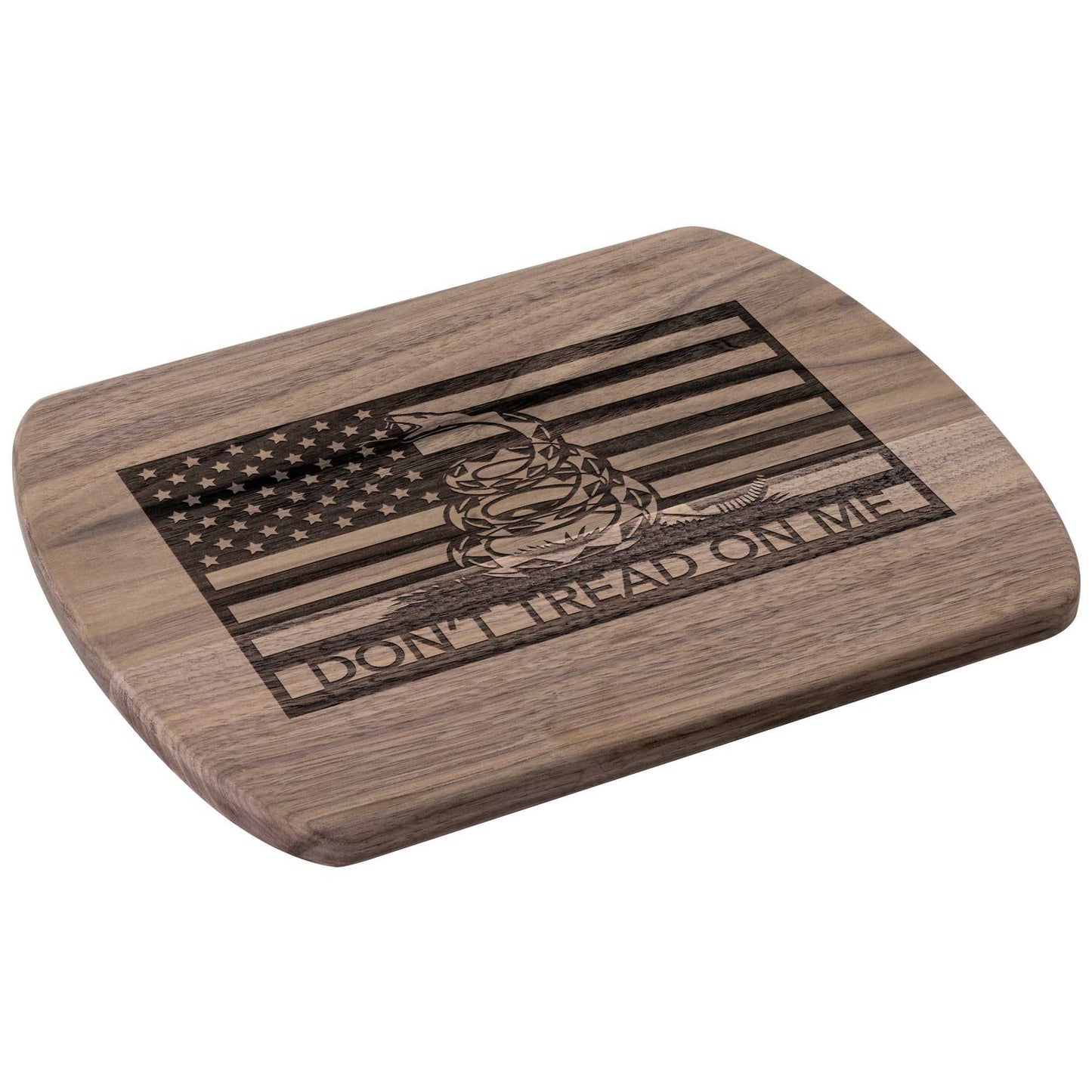 Don't Tread On Me Patriotic Hardwood Oval Cutting Boards in Maple or Walnut - Country Proud USA