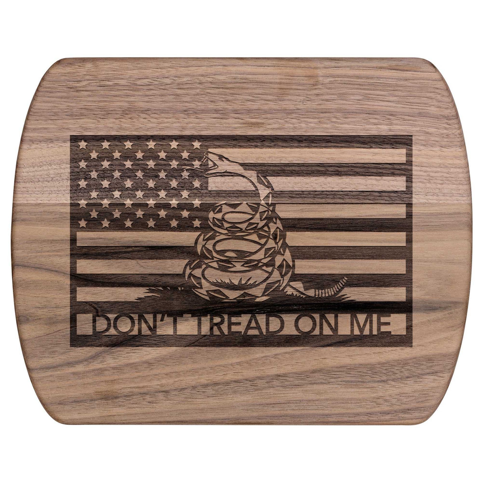 Don't Tread On Me Patriotic Hardwood Oval Cutting Boards in Maple or Walnut - Country Proud USA