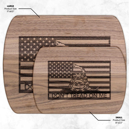 Don't Tread On Me Patriotic Hardwood Oval Cutting Boards in Maple or Walnut - Country Proud USA