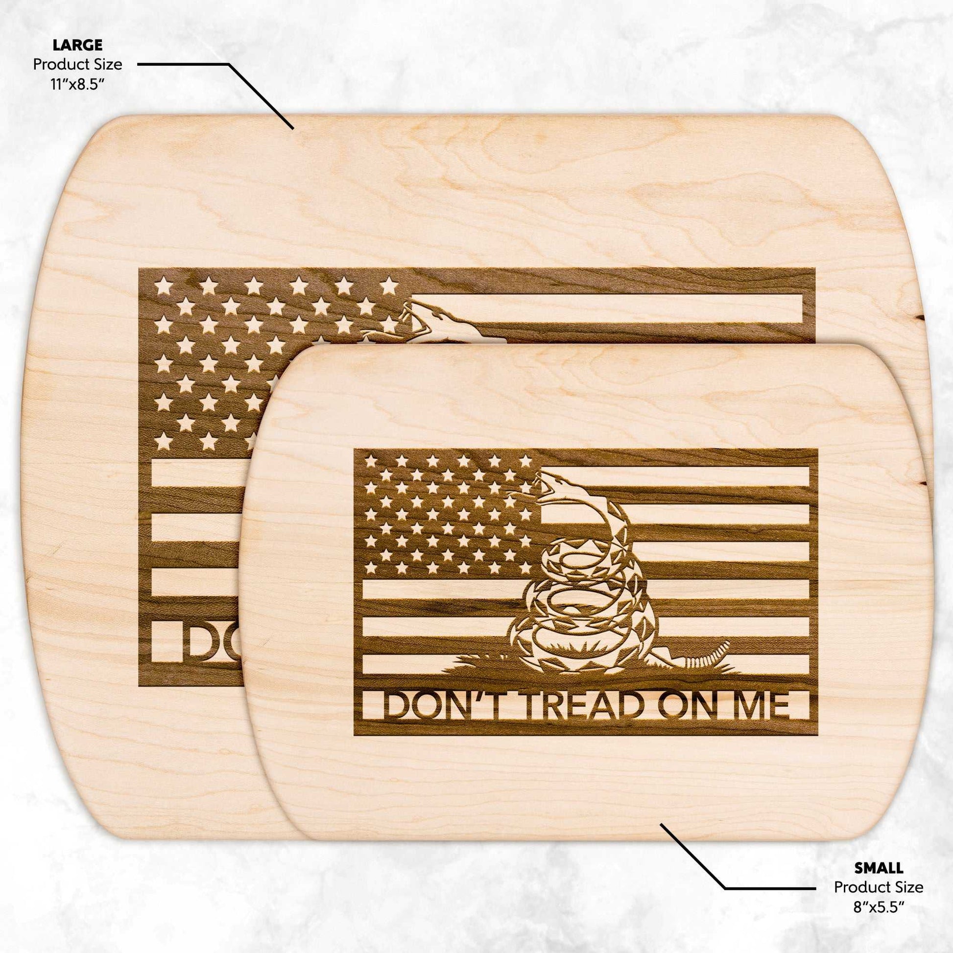 Don't Tread On Me Patriotic Hardwood Oval Cutting Boards in Maple or Walnut - Country Proud USA