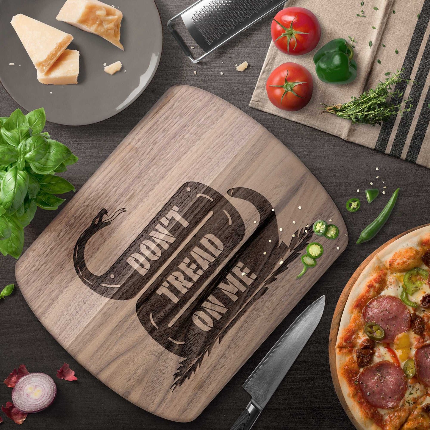 Don't Tread On Me Snake Hardwood Oval Cutting Boards