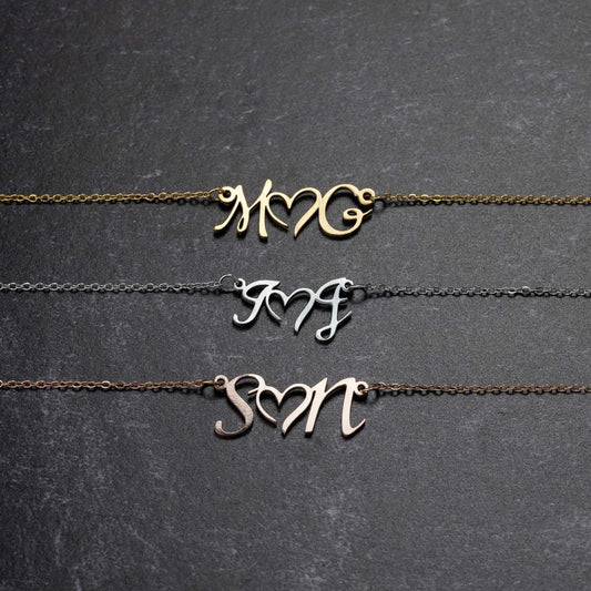 Personalized Double Initial Heart Necklace