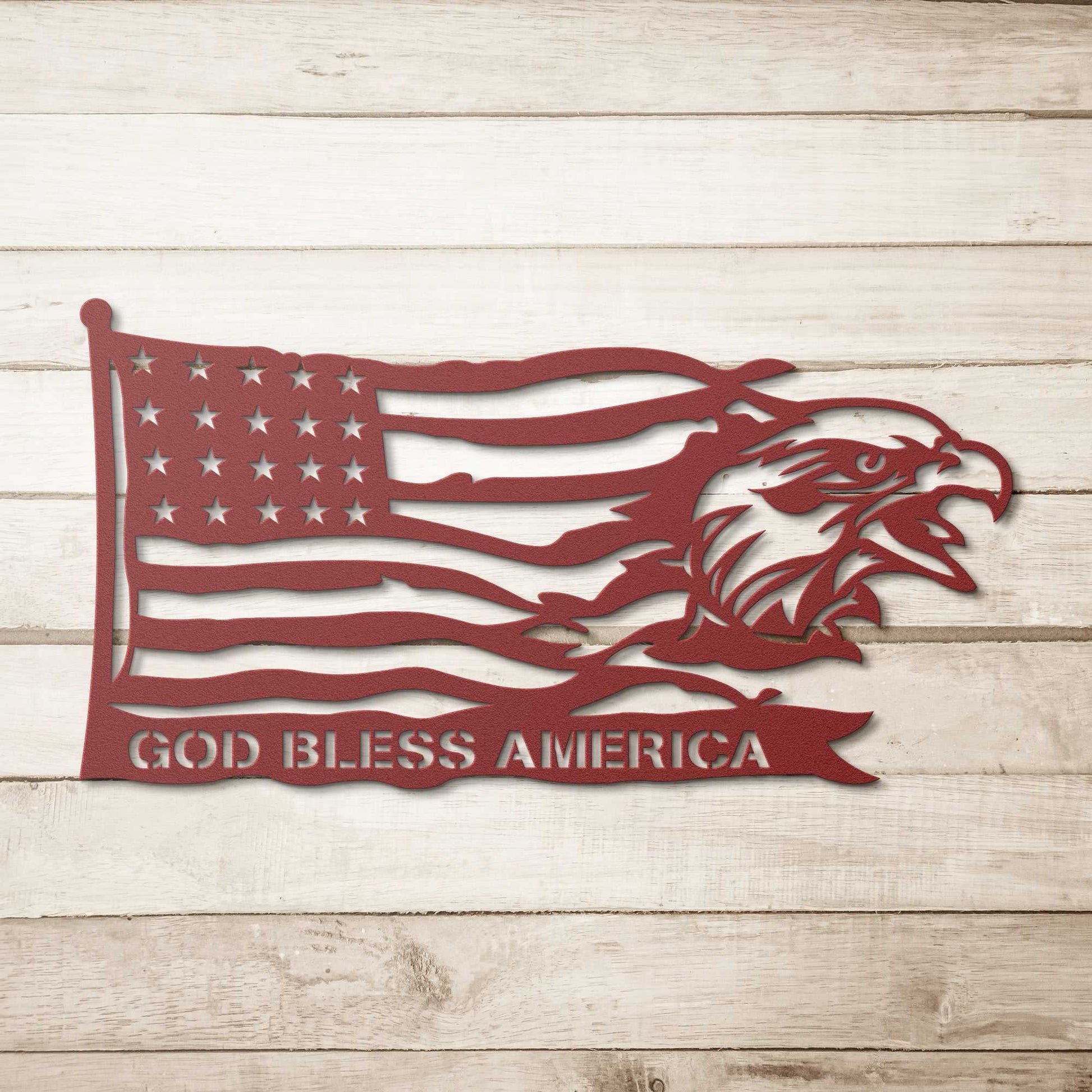 God Bless America Eagle and Flag Metal Wall Art