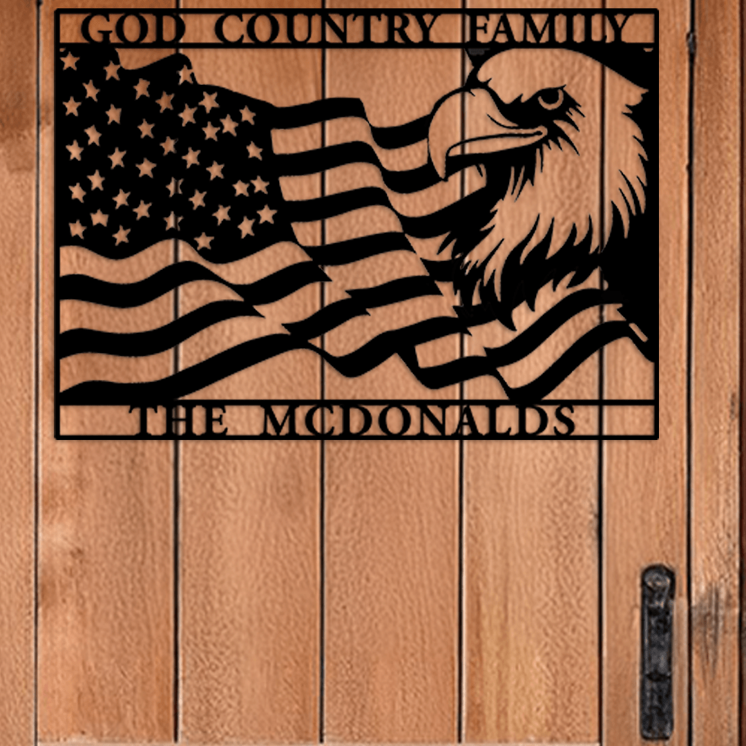 God Country Family Name/Address Metal Wall Art Custom Decor