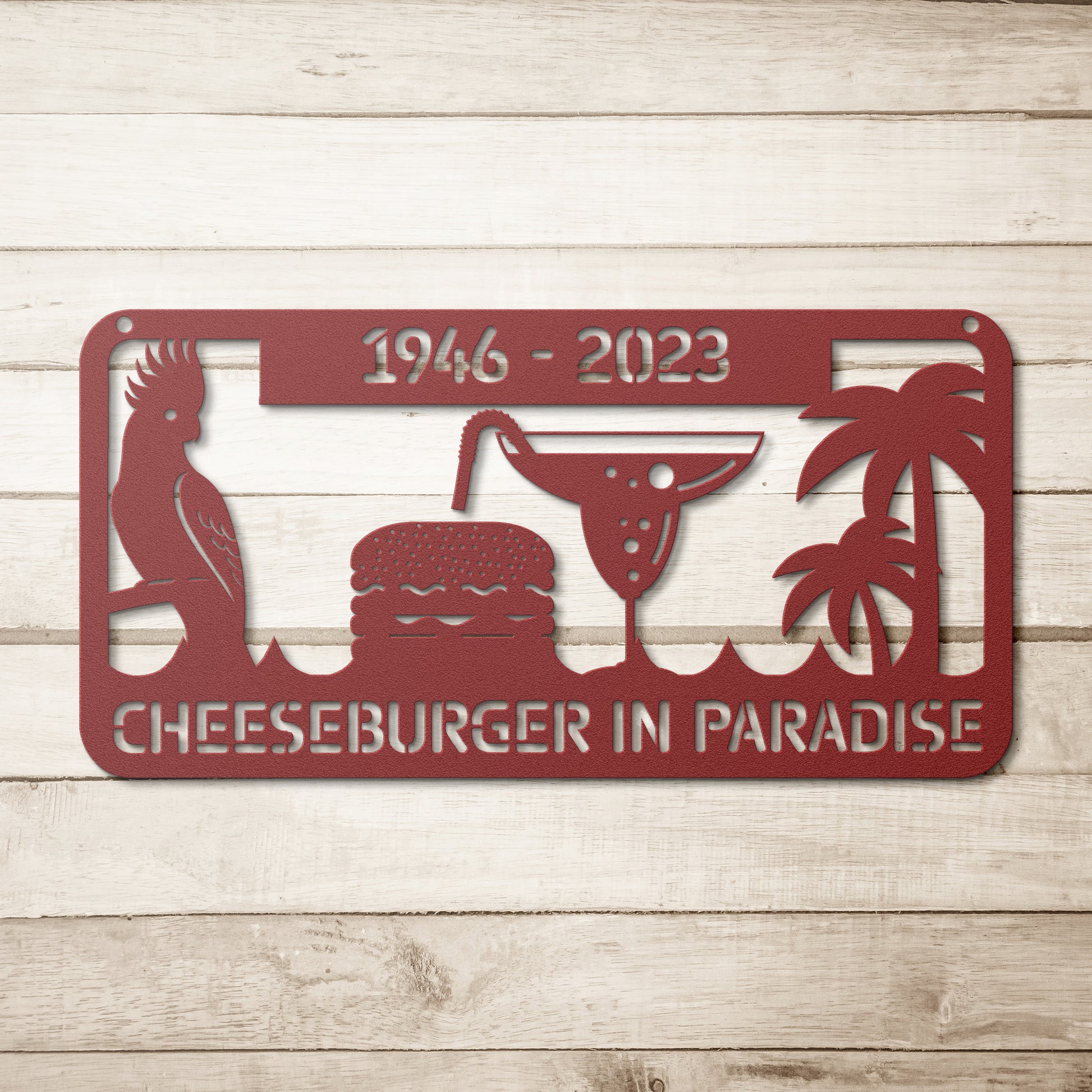 Jimmy Buffett Cheeseburger in Paradise Metal Wall Art