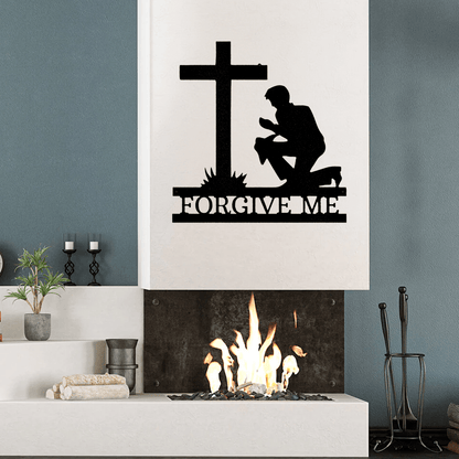 Kneeling Man Forgive Me Monogram Metal Wall Art