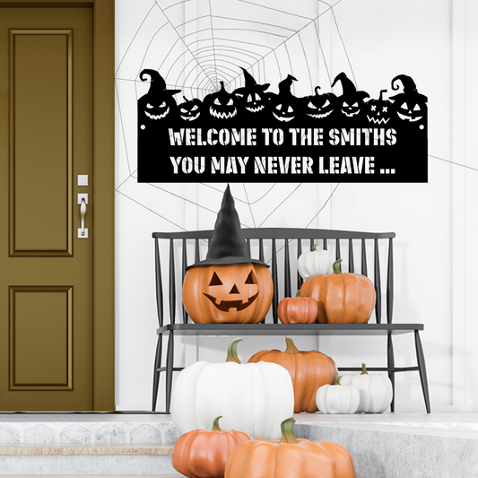 Spooky Pumpkin Welcome Metal Wall Art for Home