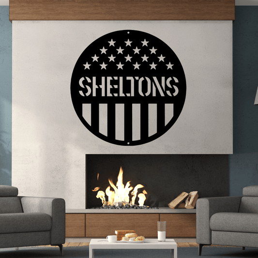 USA Flag Circle Monogram Metal Wall Art